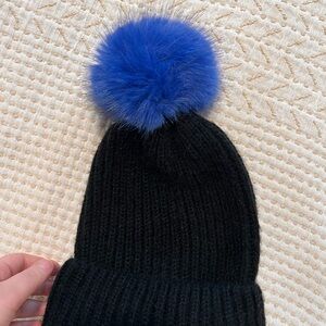 Zara Black Knit Beanie with Blue Accent